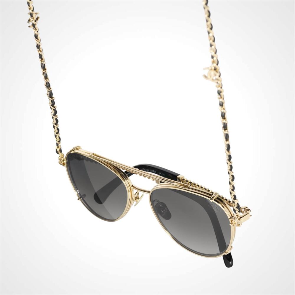 New CHANEL Sunglasses Gold Pilot Aviator Polarized Lens Chain CC CH4292 - Picture 4 of 5